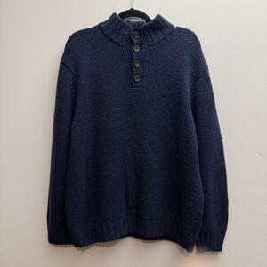 Nautica Men’s XL Navy Button Mock Neck Wool Blend Sweater Cozy Cabin Gorp Core